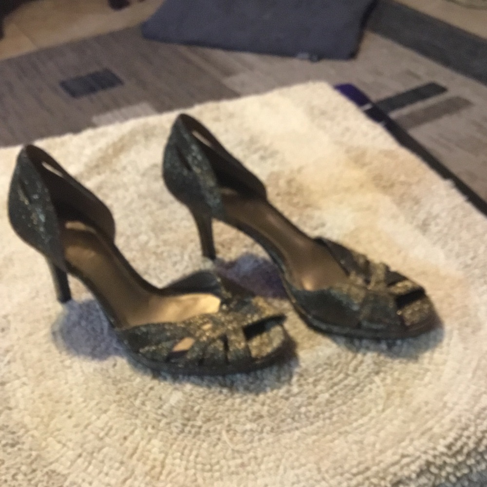 Michelle D Black Glitter Peep-Toe Heels - Picture 13 of 14